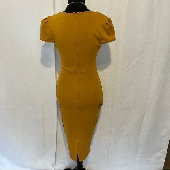 ASOS women’s mustard yellow dress. Cap sleeves. Plung neckline Y2K Size 6 - Picture 7 of 8